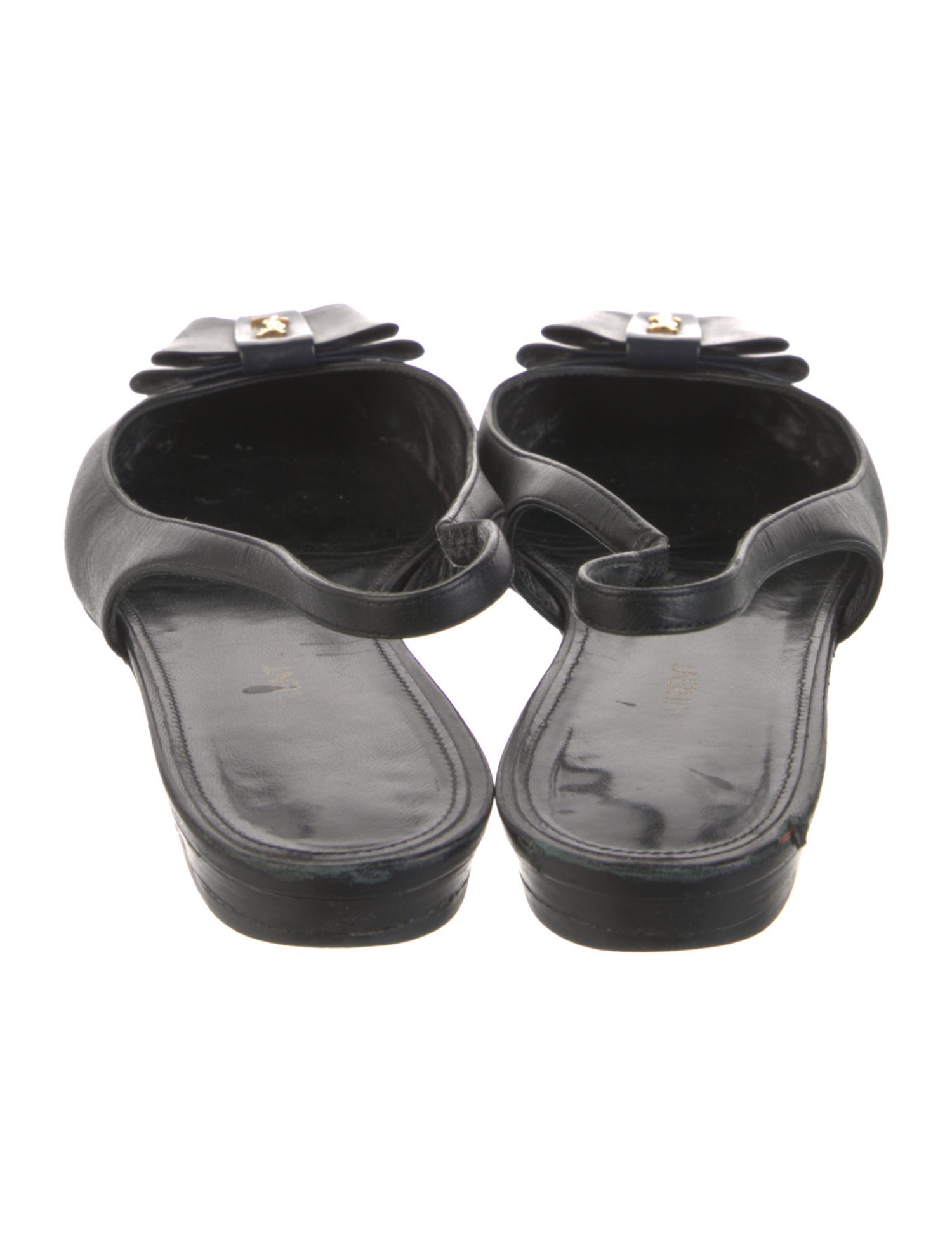 Saint Laurent Leather Bow Accents Slingback Flats